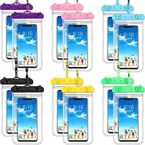 Frienda 12 Pieces Universal Waterproof Phone Pouch Underwater Case Clear Cellphone Dry Bag with Lanyard Outdoor Beach Swimming Snorkeling Bag for Smartphone up to 6.9 Inch (Multi-Color)