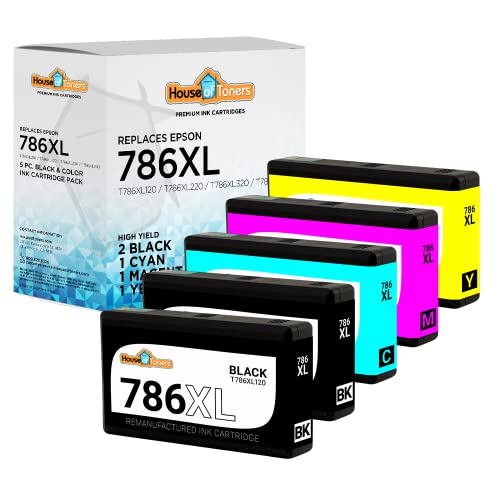 Houseoftoners Remanufactured Ink Cartridge Replacement for Epson 786 XL 786XL for Workforce WF-4630 WF-4640 WF-5110 WF-5190 WF-5620 WF-5690 (2B/1C/1M/1Y, 5PK)