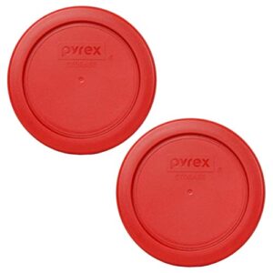 pyrex 7202-pc poppy red round plastic food storage replacement lid, made in usa - 2 pack