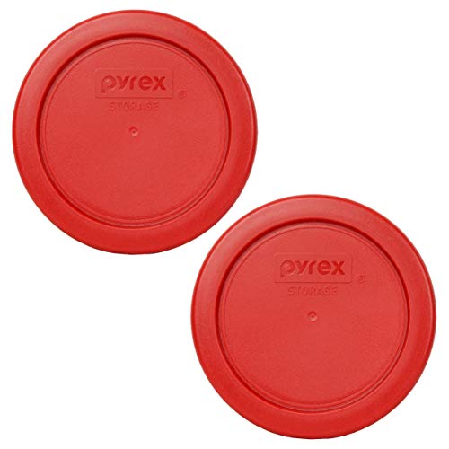 Pyrex 7202-PC Poppy Red Round Plastic Food Storage Replacement Lid, Made in USA - 2 Pack