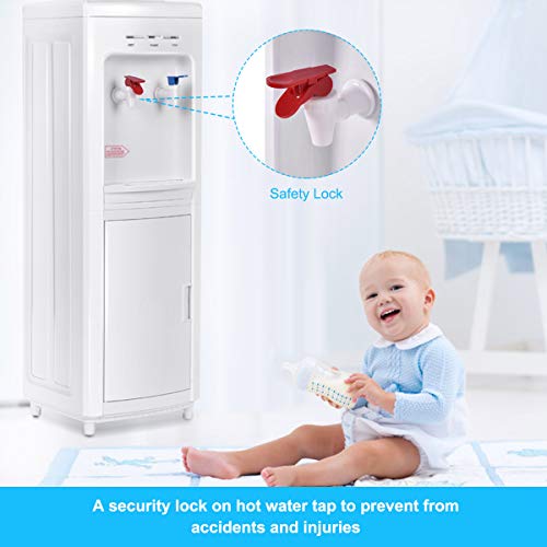 COSTWAY Water Cooler Dispenser for 3-5 Gallon Bottle, Top Loading Hot and Cold Water Dispenser with Storage Cabinet, Child Lock, Water Cooler with Compression Refrigeration Technology, White