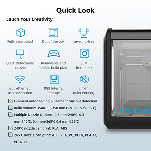 FLASHFORGE Adventurer 3 3D Printer Leveling-Free with Quick Removable Nozzle and Heating Bed, Built-in HD Camera, Wi-Fi Cloud Printing