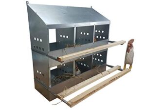 6 hole heavy duty 23ga galvanized chicken nesting laying roost box made in usa | high front and back panels | easy to remove and clean | heavy duty perches hinged upward | rust resistant 0300112