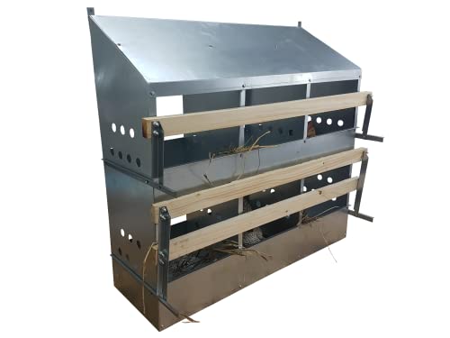 6 Hole Heavy Duty 23ga Galvanized Chicken Nesting Laying Roost Box Made in USA | High Front and Back Panels | Easy to Remove and Clean | Heavy Duty perches hinged Upward | Rust Resistant 0300112