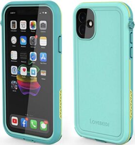 love beidi iphone 11 waterproof case 6.1 screen protector underwater shockproof full-body dustproof rugged case for aplle iphone 11 (cyan green)