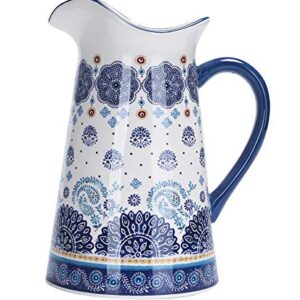 Bico Blue Talavera Ceramic 2.5 Quarts Pitcher with Handle, Decorative Vase for Flower Arrangements, Dishwasher Safe