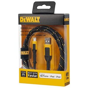 DEWALT Lightning to USB Cable — Reinforced Braided Cable for Lightning — Charger Cord Compatible With iPhone — Apple Compatible Charging Cable — 6 ft