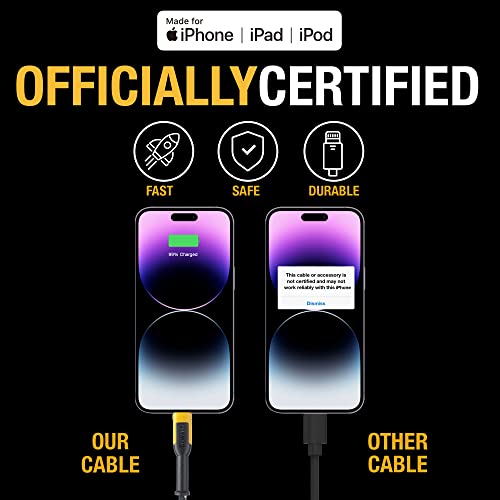 DEWALT Lightning to USB Cable — Reinforced Braided Cable for Lightning — Charger Cord Compatible With iPhone — Apple Compatible Charging Cable — 6 ft