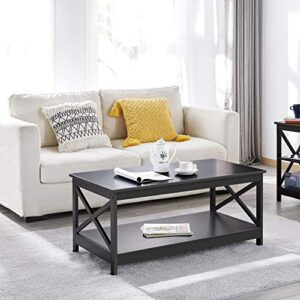 Yaheetech Wood Living Room 3-Piece Table Sets - Includes X-Design Coffee Table& Two 3-Tier End Side Tables, Easy Assembly Home Accent Furniture