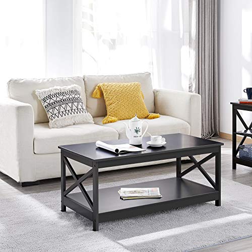 Yaheetech Wood Living Room 3-Piece Table Sets - Includes X-Design Coffee Table& Two 3-Tier End Side Tables, Easy Assembly Home Accent Furniture