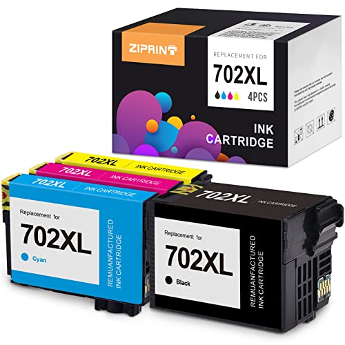 ZIPRINT Remanufactured Ink Cartridge Replacement for Epson 702 702XL 702 XL use with Workforce Pro WF-3720 WF-3730 WF-3733 Printer (Black Cyan Magenta Yellow, 4 Pack)