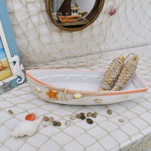 WHY Decor White Wooden Boat Tray Decor Decorative Nautical Boat Ornament Decor Wood Boat Tray Decorations Beach Theme Bathroom Decor Boats Shelf Decor 17 Inch