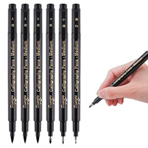 guangna calligraphy pens set for beginners,hand lettering pen,4 size refillable brush&fine tip black markers for kids,writing, signature, watercolor illustrations, design and art drawing (6pcs)