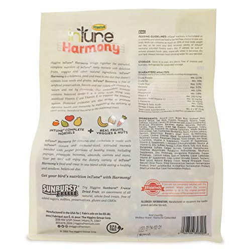 Intune Harmony Conure, Cockatiel, Lovebird and Parrot Food 2Lb, Multicolor (038219)