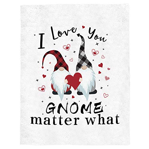 Flannel Throw Blanket-I Love You Gnome Matter What Valentine's Day Celebration White Print,60x80IN Fuzzy Plush Microfiber Ultra Soft Bedding Blankets for Sofa/Chair/Home Decor