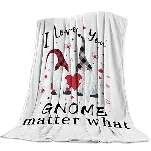 Flannel Throw Blanket-I Love You Gnome Matter What Valentine's Day Celebration White Print,60x80IN Fuzzy Plush Microfiber Ultra Soft Bedding Blankets for Sofa/Chair/Home Decor