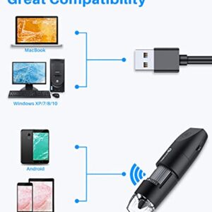 Wireless Digital Microscope Handheld USB HD Inspection Camera 50x-1000x Magnification with Flexible Stand Compatible with iPhone, iPad, Samsung Galaxy, Android, Mac, Windows Computer (Black)