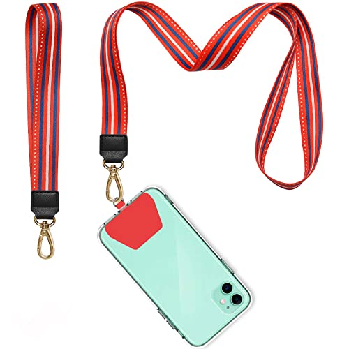 COCASES Phone Lanyard, Phone Lanyard and Wrist Lanyard Set Neck Straps for ID Badge, Compatible for all mobile phones (Red)