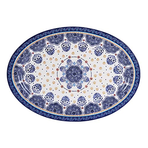 Bico Blue Talavera Ceramic 16 inch Oval Platter, Microwave & Dishwasher Safe