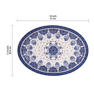 Bico Blue Talavera Ceramic 16 inch Oval Platter, Microwave & Dishwasher Safe