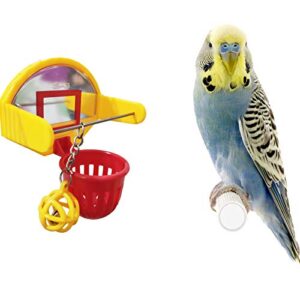 qbleev bird basketball toy with mirror, bird hanging training toys for cage，parrot chew ball foraging toys, bird interactive intelligence toy for budgies parakeets cockatiels conures，easy to install