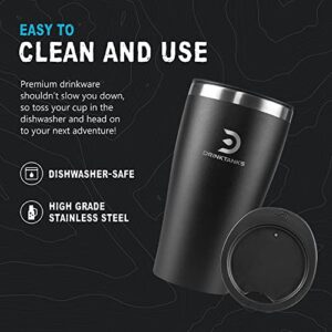 DrinkTanks - Insulated Craft Cup, Stainless Steel Cup, 16 oz Tumbler with Lid, Stainless Steel Tumbler for Water, Coffee, Beer, Cocktails, Wine, & Kombucha (Obsidian)