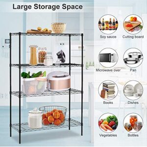 Metal Shelves for Kitchen Storage 4 Tier Shelf Wire Shelving Unit Black Wire Shelf Organizer Multifunctional Adjustable Durable Space Saving Wire Rack Storage Shelves for Home and Commercial Storage