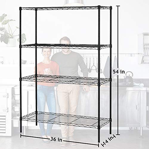 Metal Shelves for Kitchen Storage 4 Tier Shelf Wire Shelving Unit Black Wire Shelf Organizer Multifunctional Adjustable Durable Space Saving Wire Rack Storage Shelves for Home and Commercial Storage