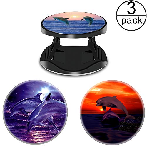 (3 Pack) Cell Phone Holder Dolphin Sunrise Ocean Wave Sunset Expanding Grip Stand Finger Kickstand for Smartphone and Tablets