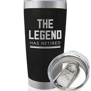 SassyCups The Legend Has Retired - 20 Ounce Engraved Stainless Steel Insulated Travel Mug for Retired Men Dad Husband Boss | Retirement Party Coffee Mug | Retirement Christmas Gift (20 Ounce, Black)