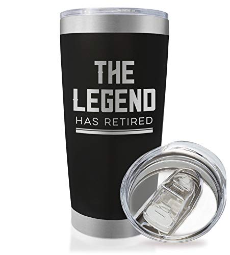 SassyCups The Legend Has Retired - 20 Ounce Engraved Stainless Steel Insulated Travel Mug for Retired Men Dad Husband Boss | Retirement Party Coffee Mug | Retirement Christmas Gift (20 Ounce, Black)