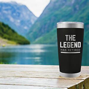 SassyCups The Legend Has Retired - 20 Ounce Engraved Stainless Steel Insulated Travel Mug for Retired Men Dad Husband Boss | Retirement Party Coffee Mug | Retirement Christmas Gift (20 Ounce, Black)