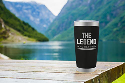 SassyCups The Legend Has Retired - 20 Ounce Engraved Stainless Steel Insulated Travel Mug for Retired Men Dad Husband Boss | Retirement Party Coffee Mug | Retirement Christmas Gift (20 Ounce, Black)