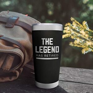 SassyCups The Legend Has Retired - 20 Ounce Engraved Stainless Steel Insulated Travel Mug for Retired Men Dad Husband Boss | Retirement Party Coffee Mug | Retirement Christmas Gift (20 Ounce, Black)