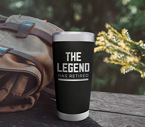 SassyCups The Legend Has Retired - 20 Ounce Engraved Stainless Steel Insulated Travel Mug for Retired Men Dad Husband Boss | Retirement Party Coffee Mug | Retirement Christmas Gift (20 Ounce, Black)