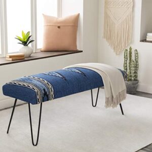 artistic weavers questa southwestern hairpin upholstered bench, 18" x 48" x 16", blue