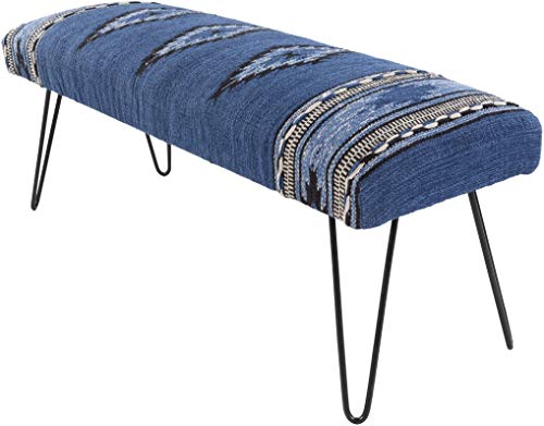 Artistic Weavers Questa Southwestern Hairpin Upholstered Bench, 18" x 48" x 16", Blue