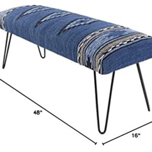 Artistic Weavers Questa Southwestern Hairpin Upholstered Bench, 18" x 48" x 16", Blue