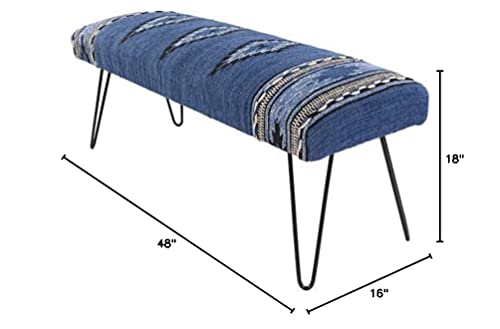 Artistic Weavers Questa Southwestern Hairpin Upholstered Bench, 18" x 48" x 16", Blue