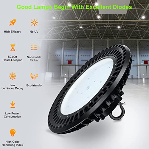 BBESTLED 300W High Bay LED Light UFO Lighting 41,000lm Output IP65 Waterproof Dimmable UL & DLC Listed for Retrofitting Warehouse Factory Commercial Applications AC100-277V