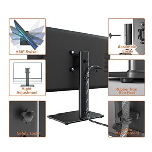 Universal Swivel TV Stand/Base Table Top TV Stand for 13 to 32 inch TVs with 100 Degree Swivel, 4 Level Height Adjustable, Heavy Duty Tempered Glass Base, Holds up to 77lbs, HT07B-001