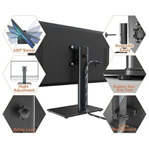 Universal Swivel TV Stand/Base Table Top TV Stand for 13 to 32 inch TVs with 100 Degree Swivel, 4 Level Height Adjustable, Heavy Duty Tempered Glass Base, Holds up to 77lbs, HT07B-001