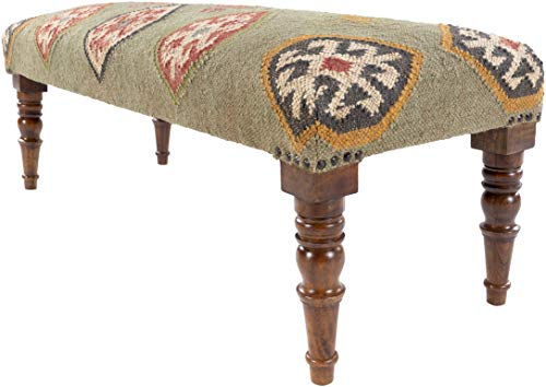 Artistic Weavers Sandoval Global Jute Upholstered Bench, 18" H x 48" W x 16" D, Dark Green