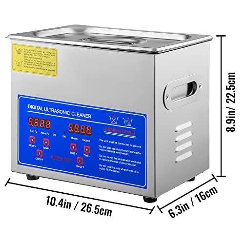 VEVOR Ultrasonic Cleaner with Digital Timer & Heater, Professional Ultra Sonic Jewelry Cleaner, Stainless Steel Heated Cleaning Machine for Glasses Watch Rings Small Parts Circuit Board (3L)