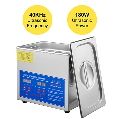 VEVOR Ultrasonic Cleaner with Digital Timer & Heater, Professional Ultra Sonic Jewelry Cleaner, Stainless Steel Heated Cleaning Machine for Glasses Watch Rings Small Parts Circuit Board (3L)
