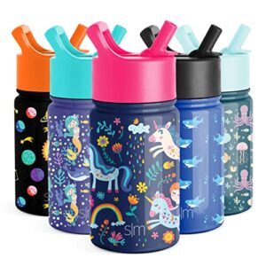 simple modern kids water bottle with straw lid | insulated stainless steel reusable tumbler for toddlers, girls, boys | summit collection | 10oz, unicorn rainbows