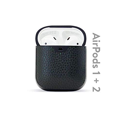 Mous - Protective Case Cover for AirPods 1st and 2nd Generation with Keychain, Wireless Charging Compatible - Genuine Leather - Black - AirPod Accessories