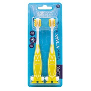 ooak kids toothbrush, tapered v++max bristles, happy face 2 pack - yellow