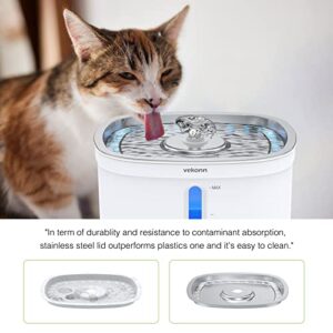 Vekonn Cat Water Fountain with Stainless Steel Top, 2.5L Pet Water Fountain with Led Light and Water Level Window