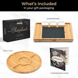 SMIRLY Bamboo Cheese Board and Knife Set: Extra Large Charcuterie Board Set & Accessories, Unique House Warming Gifts, New Home, Anniversary Wedding Gifts for Couple, Bridal Shower Gift for Women